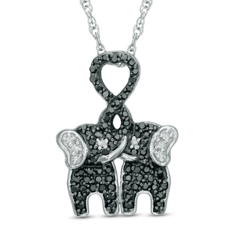 1 4 CT. T.W. Enhanced Black and White Diamond Kissing Elephants Pendant in Sterling Silver Zales Outlet