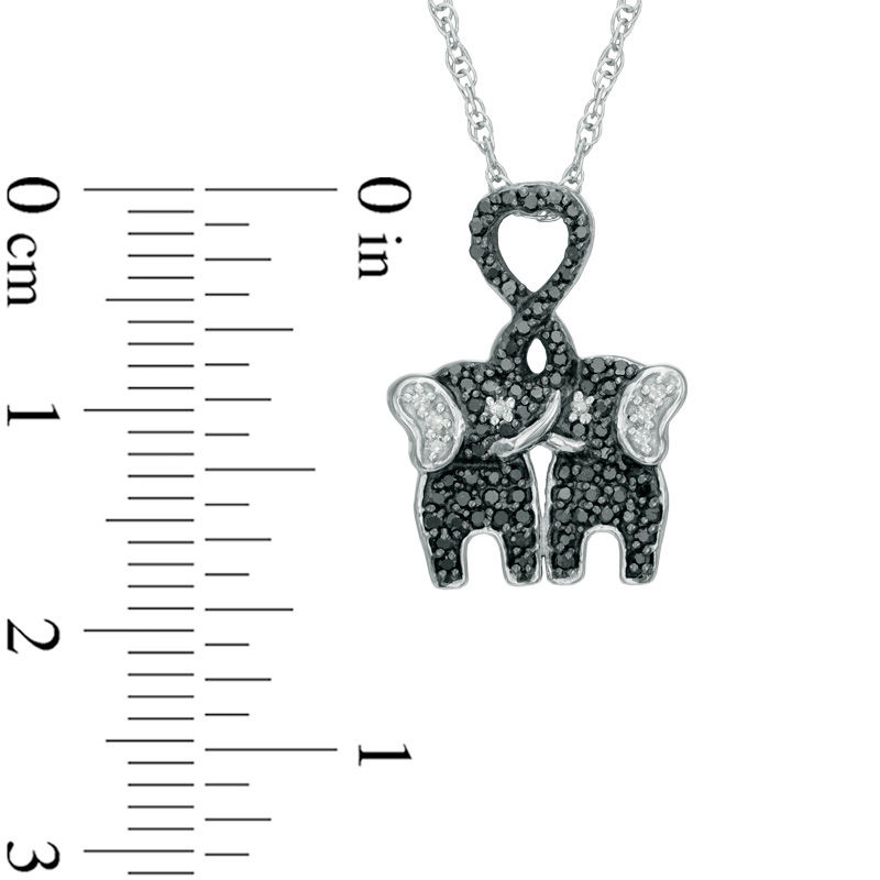 Main Image 2 of 1/4 CT. T.W. Enhanced Black and White Diamond Kissing Elephants Pendant in Sterling Silver