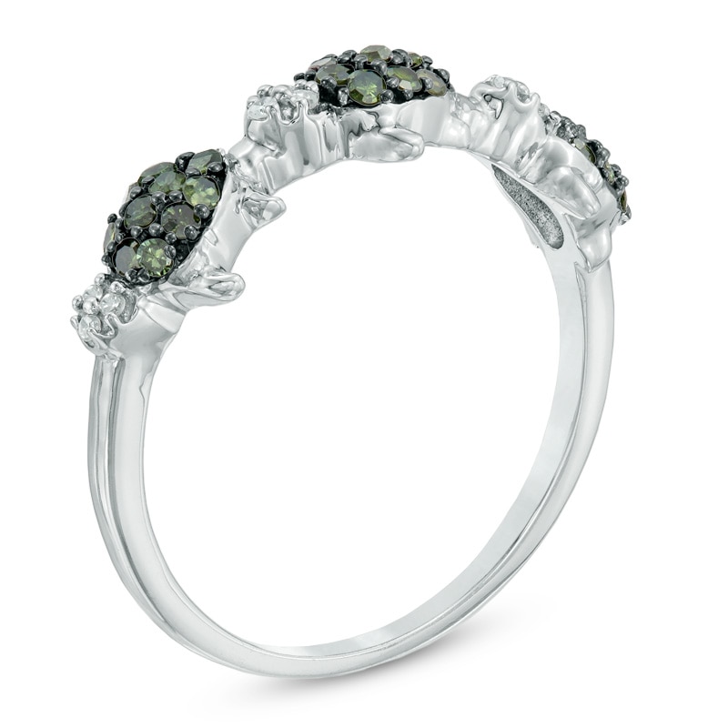 Main Image 2 of 1/4 CT. T.W. Light Green and White Diamond Three Turtle Ring in Sterling Silver
