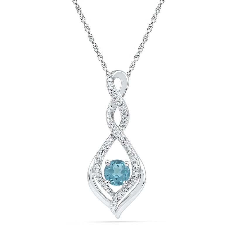 Main Image 1 of 5.0mm Aquamarine and Diamond Accent Infinity Twist Pendant in 10K White Gold