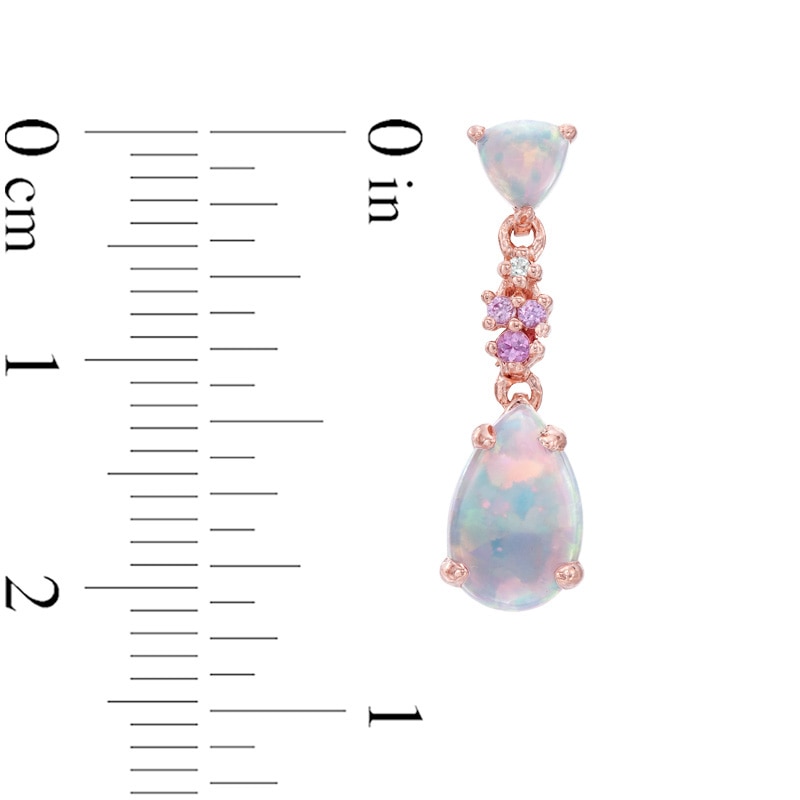 Pear-Shaped Lab-Created Pink Opal and Pink and White Sapphire Drop Earrings in Sterling Silver with 14K Rose Gold Plate