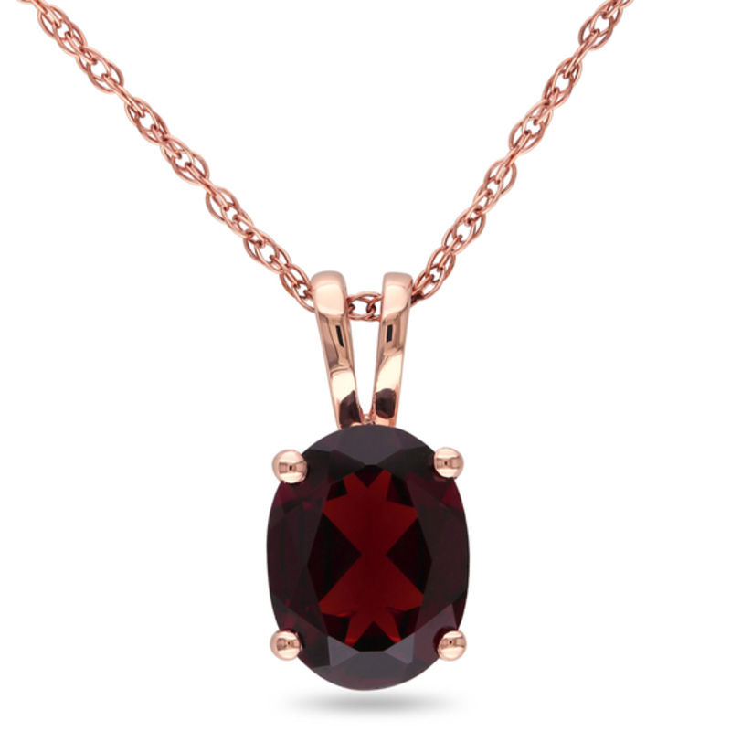 Oval Garnet Pendant in 10K Rose Gold - 17