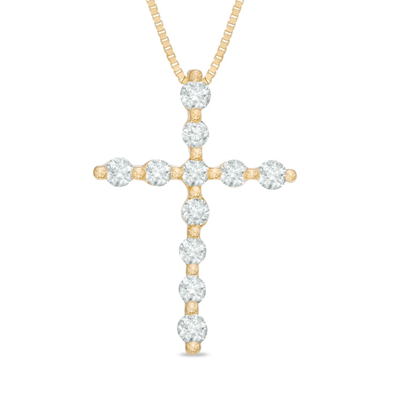 Main Image 1 of 1/3 CT. T.W. Diamond Cross Pendant in 14K Gold
