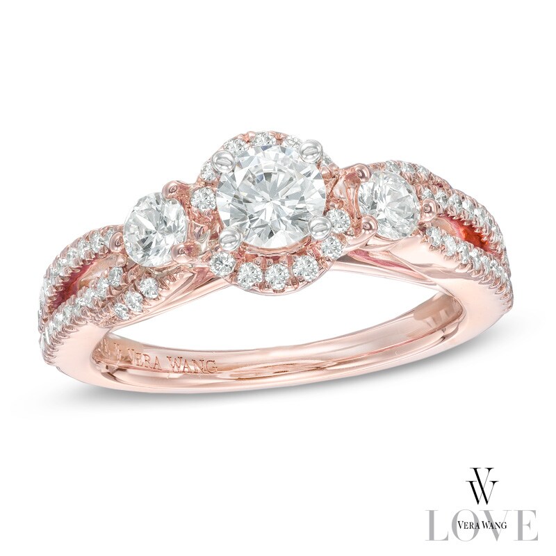 Main Image 1 of Vera Wang Love Collection 1 CT. T.W. Diamond Three Stone Engagement Ring in 14K Rose Gold