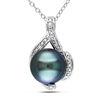 Thumbnail Image 0 of 9.0 - 9.5mm Black Cultured Tahitian Pearl and 1/20 CT. T.W. Diamond Pendant in Sterling Silver