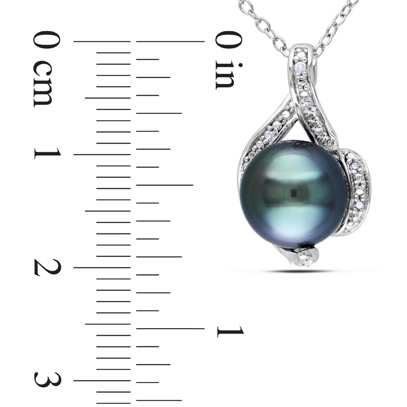 9.0 - 9.5mm Black Cultured Tahitian Pearl and 1/20 CT. T.W. Diamond Pendant in Sterling Silver