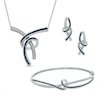 Thumbnail Image 0 of 1/8 CT. T.W. Enhanced Blue and White Diamond Necklace, Drop Earrings and Bangle Set in Sterling Silver