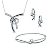 Thumbnail Image 1 of 1/8 CT. T.W. Enhanced Blue and White Diamond Necklace, Drop Earrings and Bangle Set in Sterling Silver