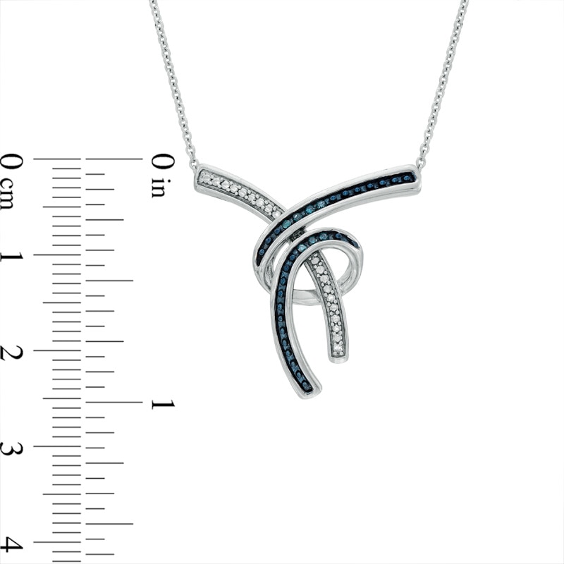 Main Image 2 of 1/8 CT. T.W. Enhanced Blue and White Diamond Necklace, Drop Earrings and Bangle Set in Sterling Silver