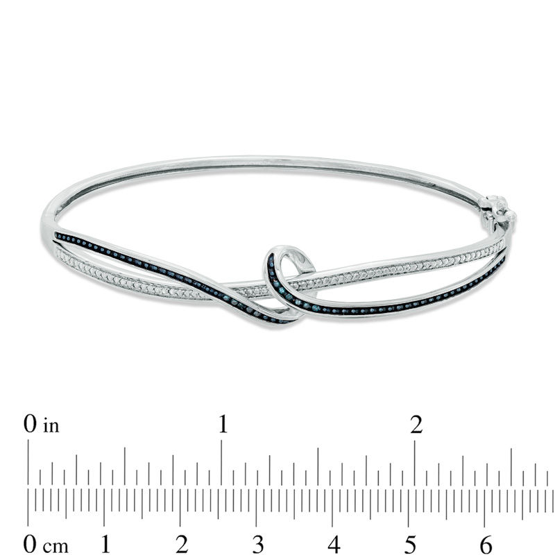 Main Image 3 of 1/8 CT. T.W. Enhanced Blue and White Diamond Necklace, Drop Earrings and Bangle Set in Sterling Silver