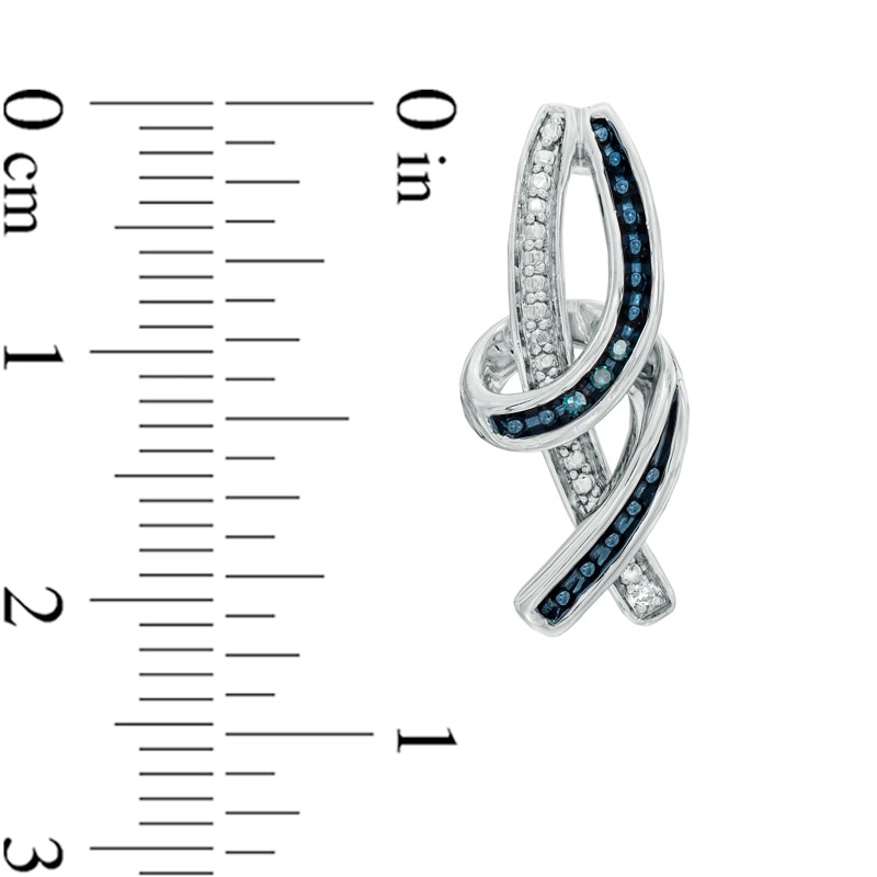 Main Image 4 of 1/8 CT. T.W. Enhanced Blue and White Diamond Necklace, Drop Earrings and Bangle Set in Sterling Silver