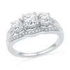 Thumbnail Image 1 of Lab-Created White Sapphire and Diamond Accent Frame Three Stone Engagement Ring in Sterling Silver