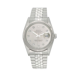 Previously Owned - Men's Rolex Datejust 1 CT. T.W. Diamond 18K White Gold Watch with Silver-Tone Dial (Model: 16234)