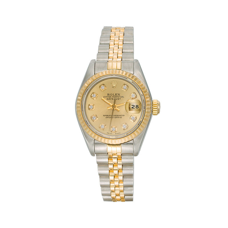 Main Image 1 of Previously Owned - Ladies' Rolex Datejust 1/10 CT. T.W. Diamond Two-Tone 18K Gold Watch with Champagne Dial