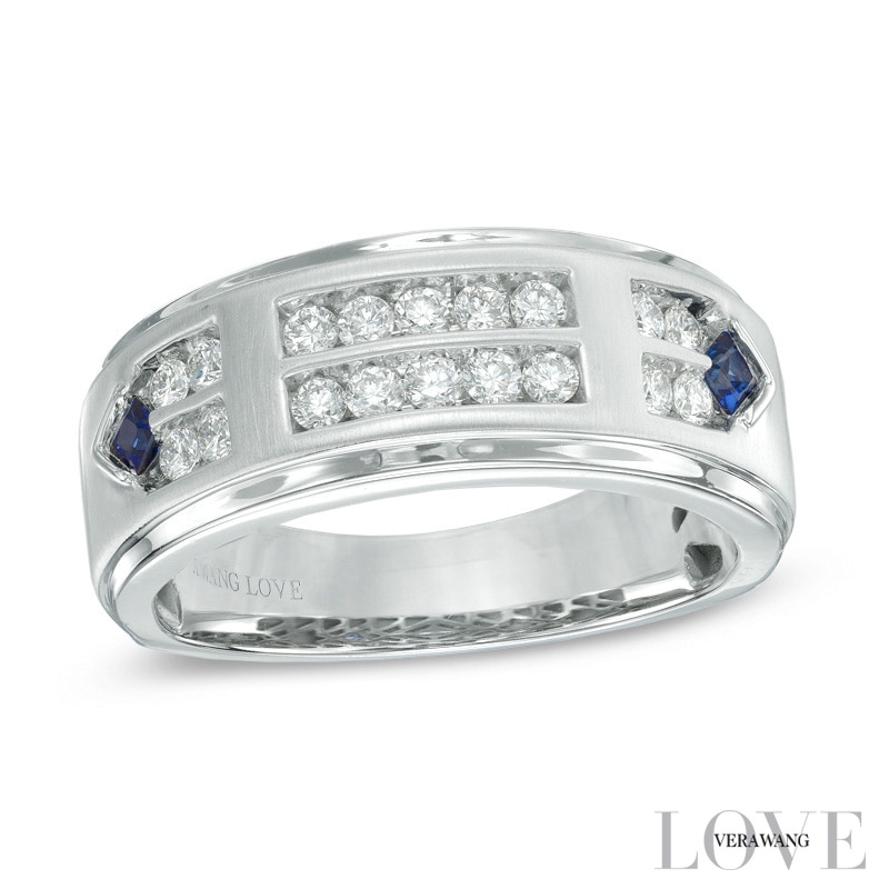 Vera Wang Love Collection Men's 1/2 CT. T.W. Diamond Double Row Wedding Band in 14K White Gold
