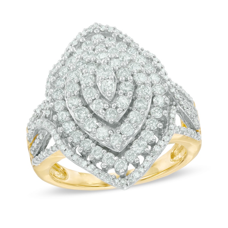 1-1/2 CT. T.W. Diamond Layered Marquise Cluster Ring in 10K Gold