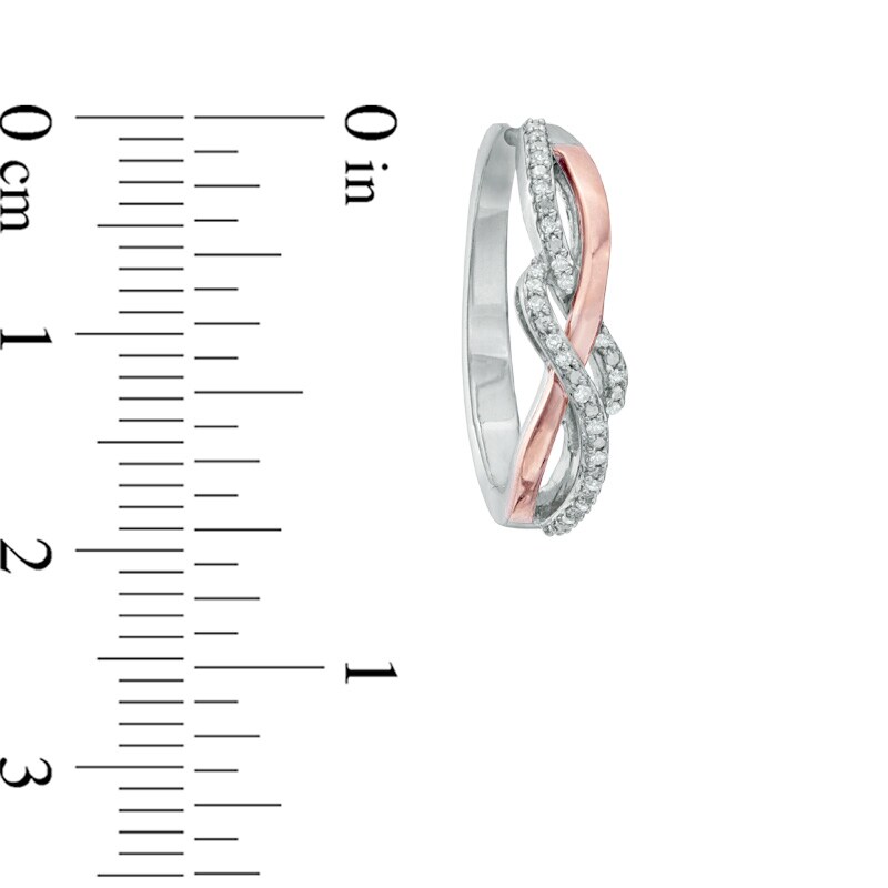 Main Image 2 of 1/10 CT. T.W. Diamond Abstract Ribbon Hoop Earrings in Sterling Silver and 10K Two-Tone Gold