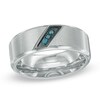 Thumbnail Image 0 of Men's Enhanced Blue Diamond Accent Slant Ring in Two-Tone Stainless Steel - Size 10