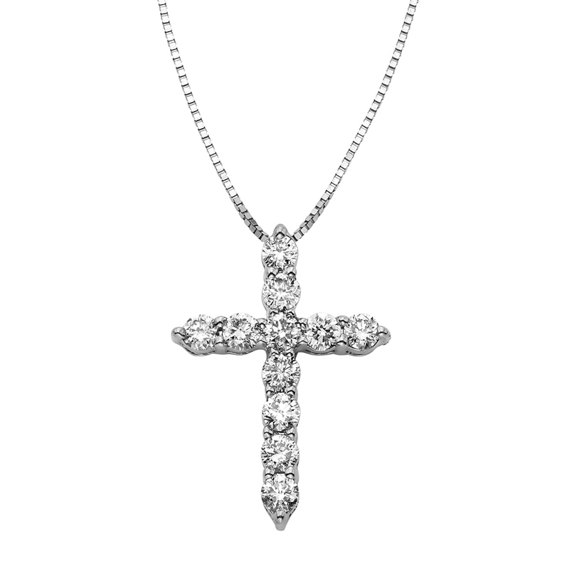 Main Image 1 of 1/2 CT. T.W. Certified Diamond Cross Pendant in 14K White Gold (I/I2)