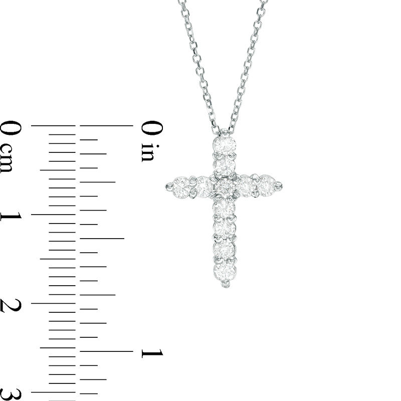 Main Image 3 of 1/2 CT. T.W. Certified Diamond Cross Pendant in 14K White Gold (I/I2)