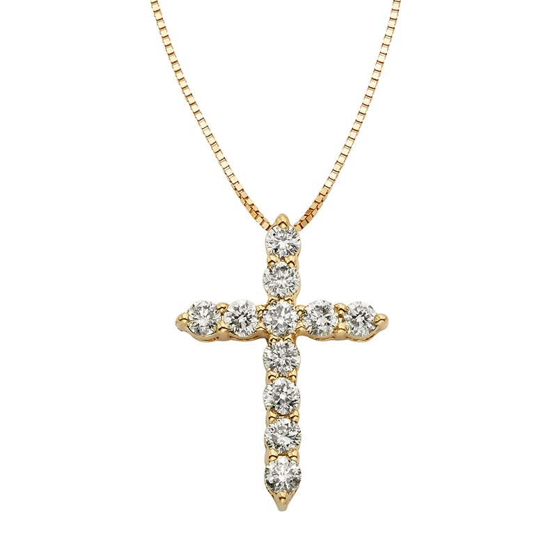 Main Image 1 of 1/2 CT. T.W. Certified Diamond Cross Pendant in 14K Gold (I/I2)