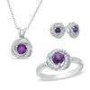 Thumbnail Image 1 of Amethyst and Lab-Created White Sapphire Pendant, Ring and Stud Earrings Set in Sterling Silver - Size 7