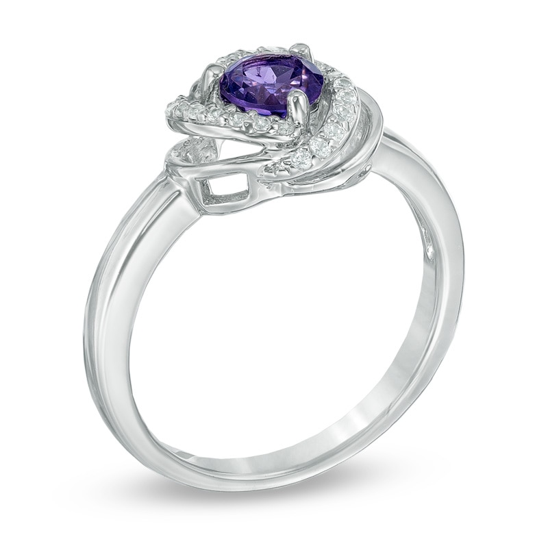 Main Image 2 of Amethyst and Lab-Created White Sapphire Pendant, Ring and Stud Earrings Set in Sterling Silver - Size 7