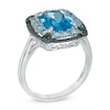Thumbnail Image 1 of Cushion-Cut Blue Topaz and 1/10 CT. T.W. Black Diamond Ring in 10K White Gold