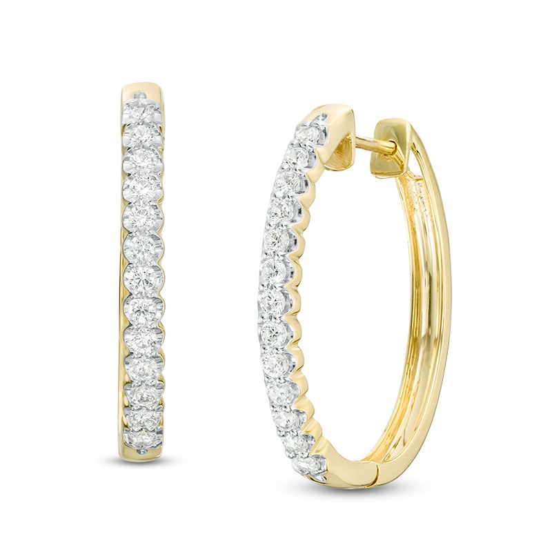 Main Image 1 of 1 CT. T.W. Diamond Oval Hoop Earrings in 10K Gold