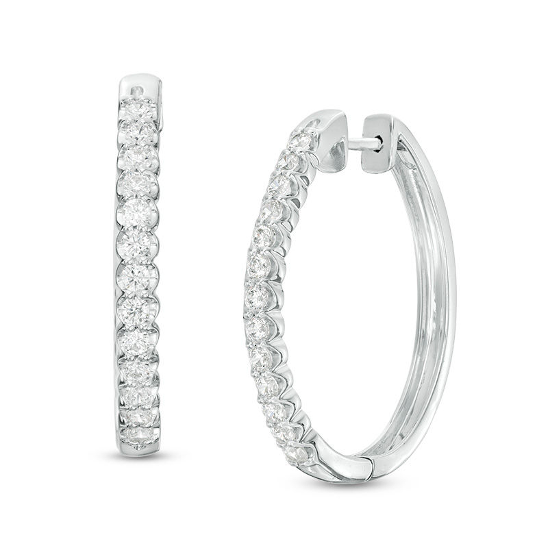 1 CT. T.W. Diamond Oval Hoop Earrings in 10K White Gold