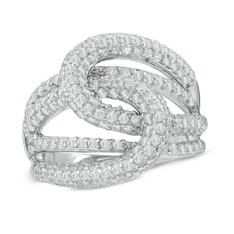 Cubic Zirconia Interlocking Ribbon Ring in Sterling Silver