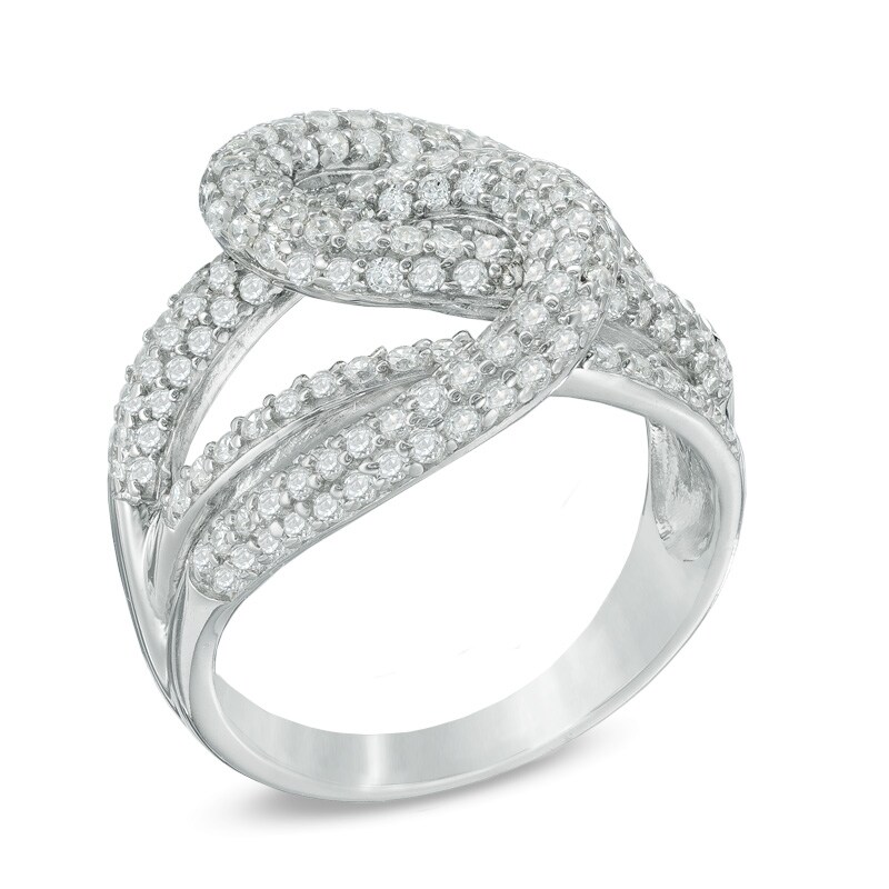 Cubic Zirconia Interlocking Ribbon Ring in Sterling Silver