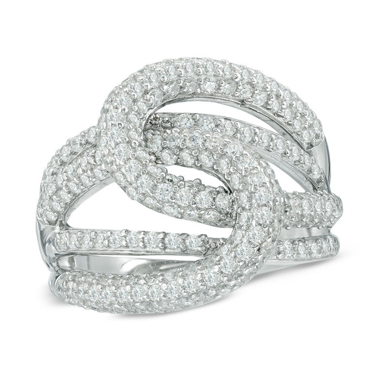 Cubic Zirconia Interlocking Ribbon Ring in Sterling Silver