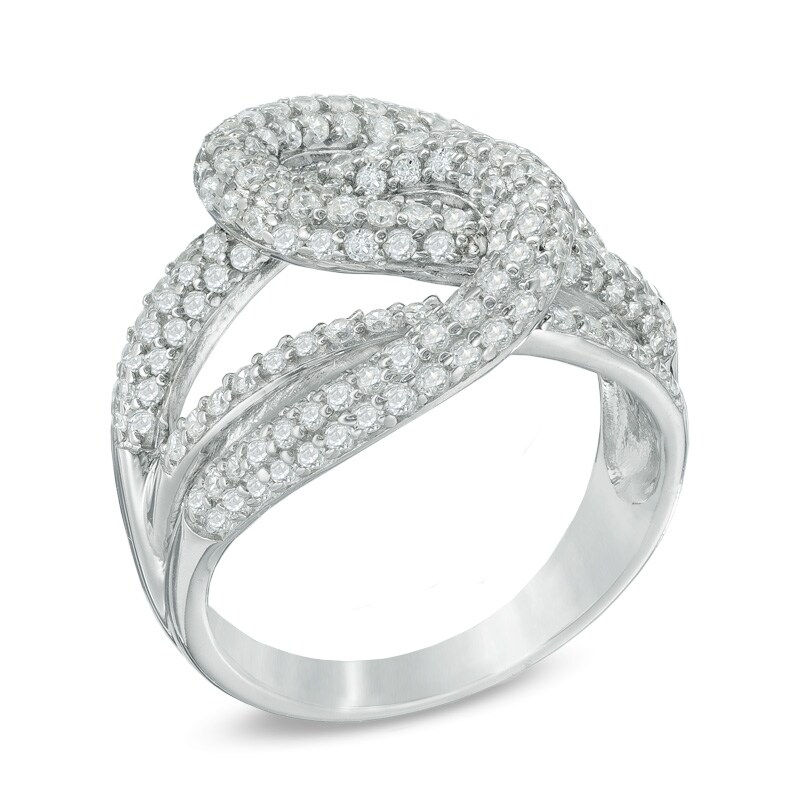 Cubic Zirconia Interlocking Ribbon Ring in Sterling Silver