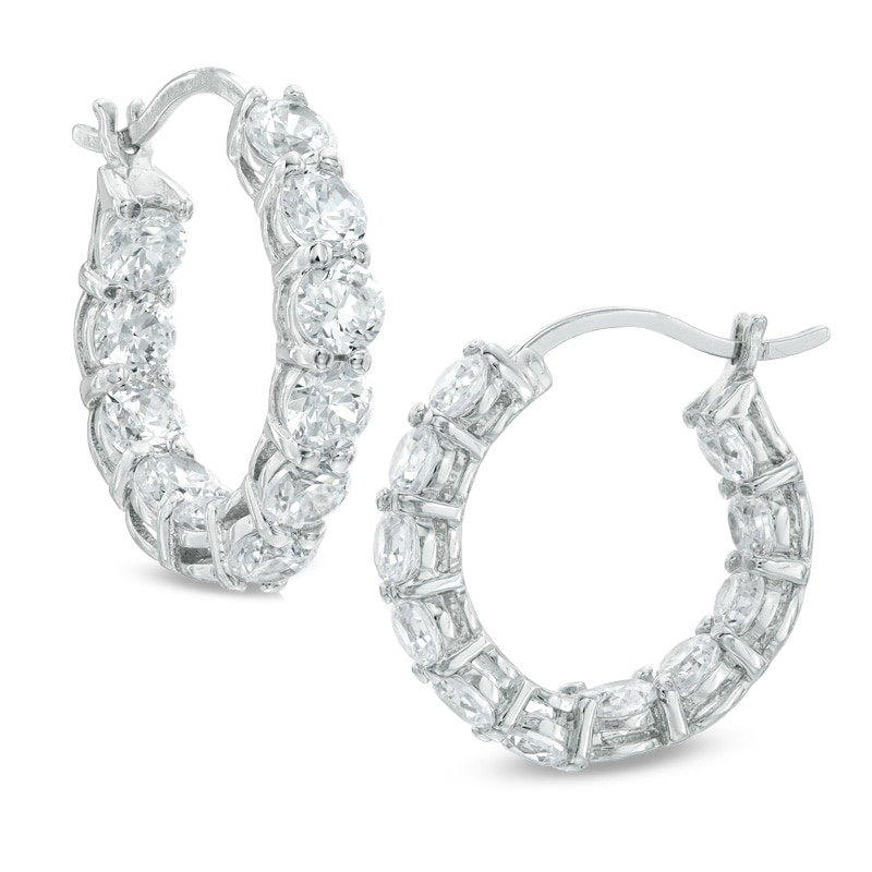 Main Image 1 of Cubic Zirconia Hoop Earrings in Sterling Silver