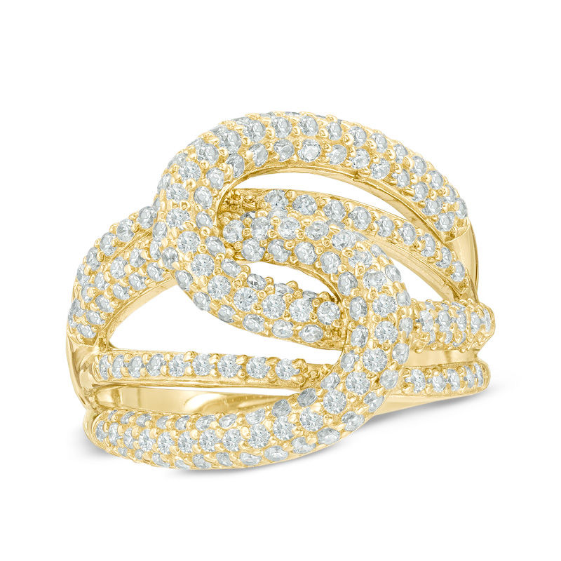 Cubic Zirconia Interlocking Ribbon Ring in Sterling Silver and 18K Gold Plate