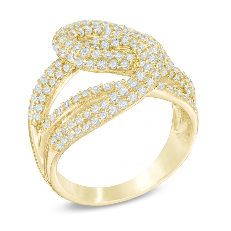 Cubic Zirconia Interlocking Ribbon Ring in Sterling Silver and 18K Gold Plate