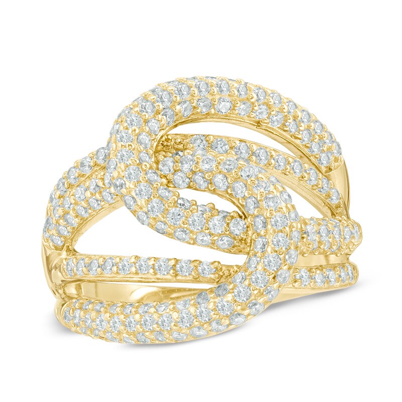 Cubic Zirconia Interlocking Ribbon Ring in Sterling Silver and 18K Gold Plate