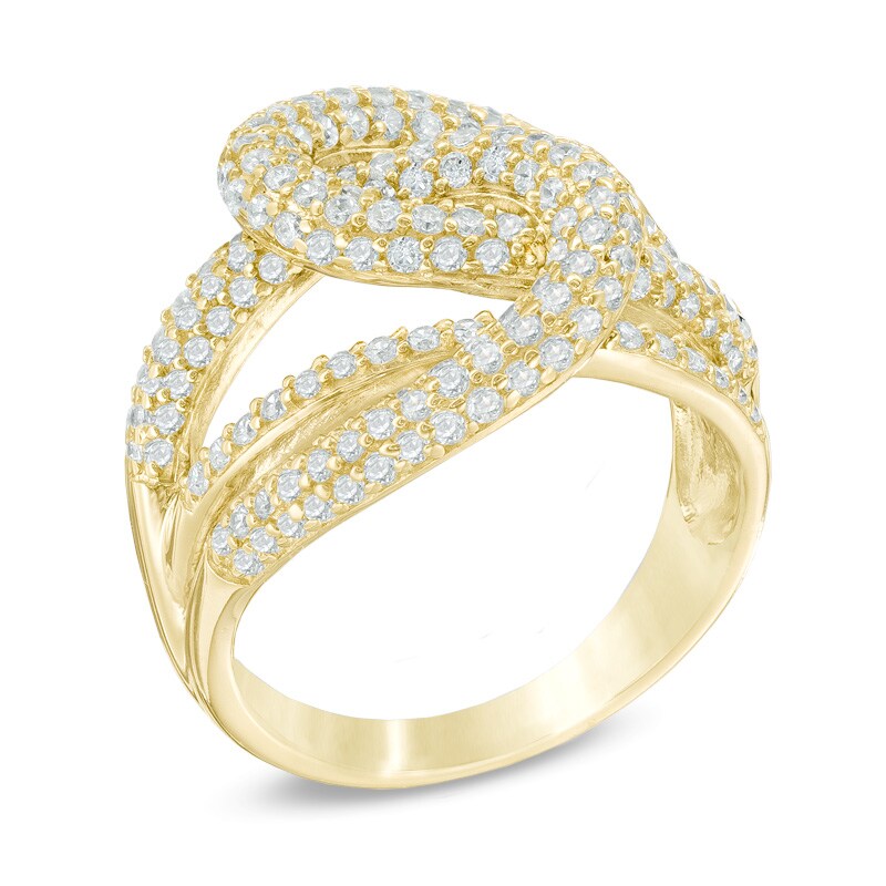Main Image 2 of Cubic Zirconia Interlocking Ribbon Ring in Sterling Silver and 18K Gold Plate