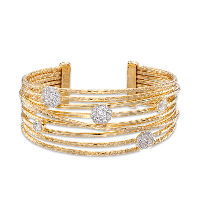 Main Image 1 of Cubic Zirconia Cluster Orbit Cuff in Sterling Silver and 18K Gold Plate - Large