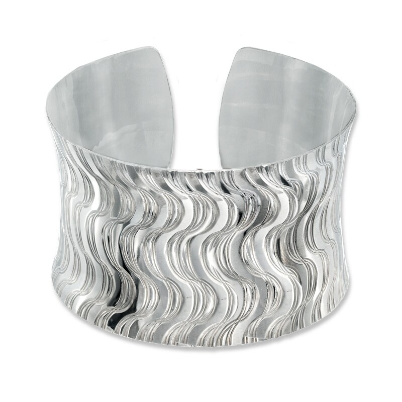 Main Image 1 of 40mm Wavy Cuff in Sterling Silver with Black Rhodium