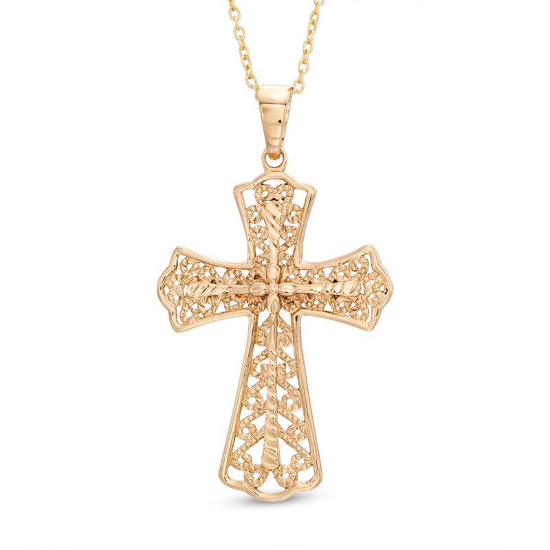 Main Image 1 of Lattice Cross Pendant in Sterling Silver and 18K Gold Plate