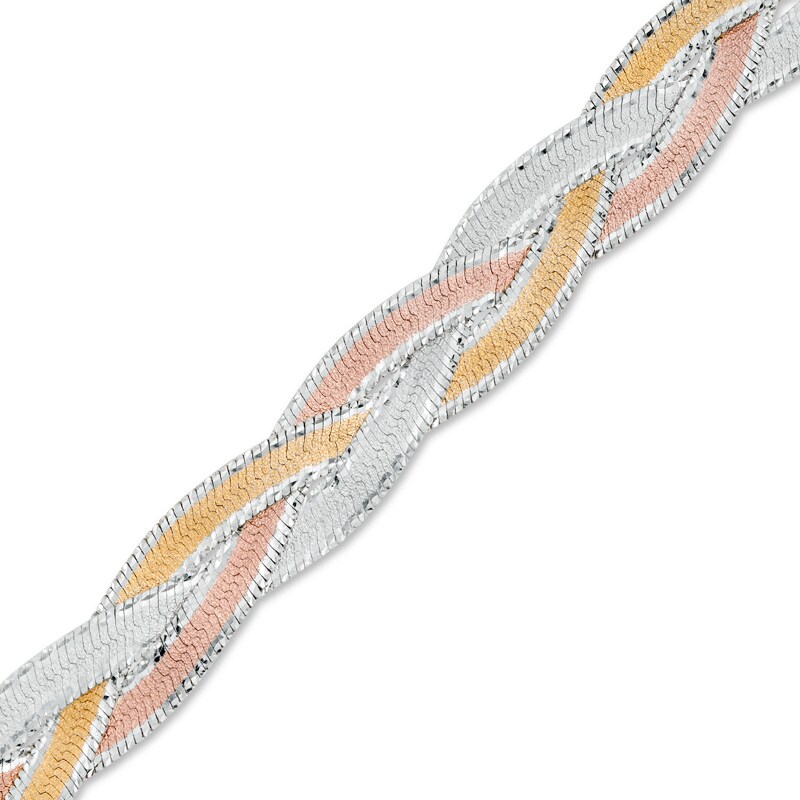 Main Image 1 of Braided Bracelet in 18K Two-Tone Gold Electroplated Sterling Silver - 7.5"
