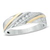 Thumbnail Image 0 of Men's 1/10 CT. T.W. Diamond Slant Wedding Band in 10K Two-Tone Gold