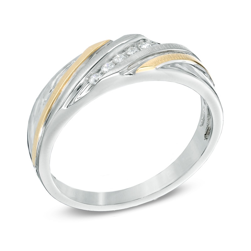 Men's 1/10 CT. T.W. Diamond Slant Wedding Band in 10K Two-Tone Gold