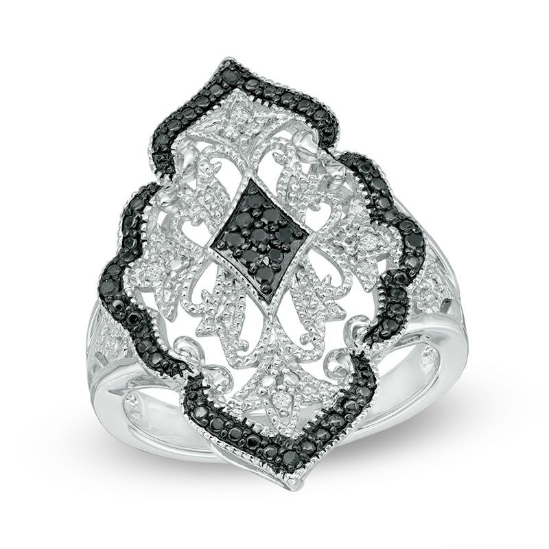 1/10 CT. T.W. Enhanced Black and White Diamond Vintage-Style Ring in Sterling Silver