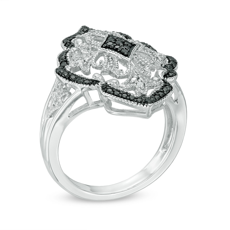 1/10 CT. T.W. Enhanced Black and White Diamond Vintage-Style Ring in Sterling Silver