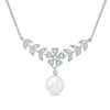 Thumbnail Image 1 of 8.0-9.0mm Freshwater Cultured Pearl and White Topaz Flower Necklace in Sterling Silver