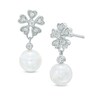 Thumbnail Image 1 of 6.0-7.0mm Freshwater Cultured Pearl and White Topaz Flower Drop Earrings in Sterling Silver