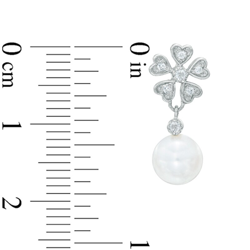 Main Image 2 of 6.0-7.0mm Freshwater Cultured Pearl and White Topaz Flower Drop Earrings in Sterling Silver